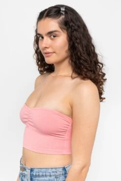 8337GD - Garment Dye Ruched Front Tube Top -Tops Zone 8337GD StrawberryPink4