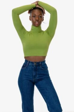 8366GD - Cropped Cotton Spandex Garment Dye Turtleneck -Tops Zone 8366gd celery