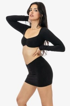 8388GD - Garment Dye Ruched Front Mini Skirt -Tops Zone 8388GD 8387GD BLACK2k