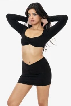 8388GD - Garment Dye Ruched Front Mini Skirt -Tops Zone 8388GD 8387GD BLACK3k