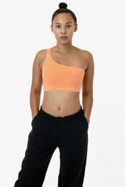 8389GD - Garment Dye One Shoulder Crop Top -Tops Zone 8389 cantaloupe 1S