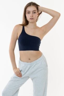 8389GD - Garment Dye One Shoulder Crop Top -Tops Zone 89 navy