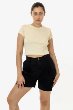 RCT372 - Cotton Twill Pleated Short -Tops Zone ADRIANASTAND black