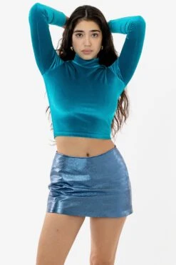 RLH739 - Metallic Leather Mini Skort -Tops Zone BLUE 2 s