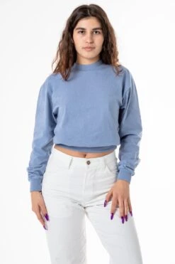1804GD - Long Sleeve Garment Dye Cropped Mockneck -Tops Zone EDIE CLBLUE