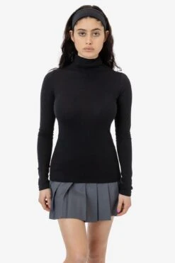 FF306 - 50/50 Poly Cotton Mock Turtleneck -Tops Zone FF306 BLK S2f