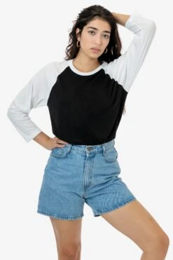 FF53 - 3/4 Sleeve Poly Cotton Raglan 16 FF53 - 3/4 Sleeve Poly Cotton Raglan -Tops Zone FF53 BRITTANY BLKWHT2