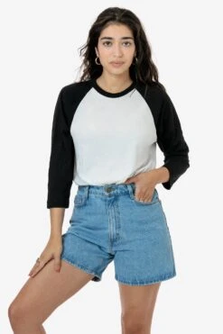 FF53 - 3/4 Sleeve Poly Cotton Raglan 21 FF53 - 3/4 Sleeve Poly Cotton Raglan -Tops Zone FF53 BRITTANY WHTBLK