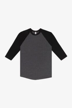 FF53 - 3/4 Sleeve Poly Cotton Raglan 22 FF53 - 3/4 Sleeve Poly Cotton Raglan -Tops Zone FF53 heathergreyheatherblack