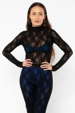 FNS306 - Floral Lace Long Sleeve Top 14 FNS306 - Floral Lace Long Sleeve Top -Tops Zone FNS300 Black5