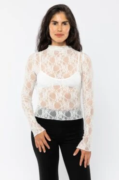 FNS306 - Floral Lace Long Sleeve Top 15 FNS306 - Floral Lace Long Sleeve Top -Tops Zone FNS300 OffWhite1