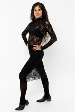 FNS301 - Floral Lace Pencil Skirt -Tops Zone FNS301 Black3