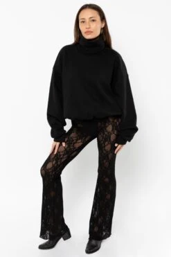 FNS300 - Floral Lace Flare Leggings -Tops Zone FNS302 Black12