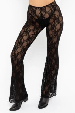 FNS300 - Floral Lace Flare Leggings -Tops Zone FNS302 Black2