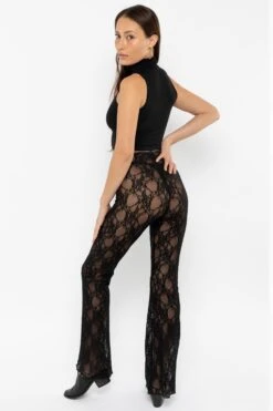 FNS300 - Floral Lace Flare Leggings -Tops Zone FNS302 Black3