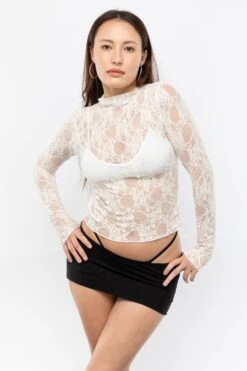 FNS306 - Floral Lace Long Sleeve Top 16 FNS306 - Floral Lace Long Sleeve Top -Tops Zone FNS306 OffWhite3
