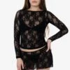 FNS344 - Floral Lace Long Sleeve Boatneck Top
