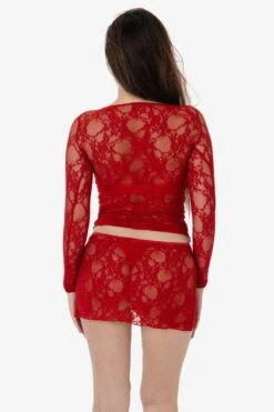 FNS344 - Floral Lace Long Sleeve Boatneck Top -Tops Zone FNS344 MORELLO 3