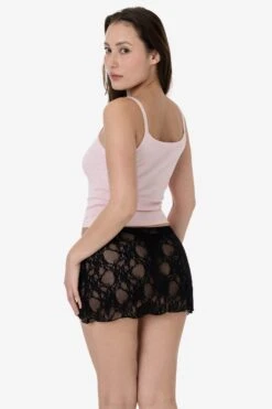 FNS384 - Floral Lace Micro Mini Slip Skirt 12 FNS384 - Floral Lace Micro Mini Slip Skirt -Tops Zone FNS384 BLACK 3
