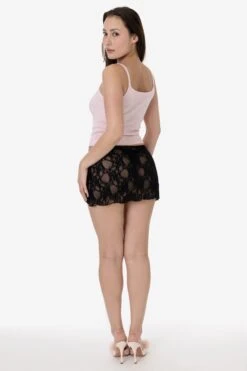 FNS384 - Floral Lace Micro Mini Slip Skirt 13 FNS384 - Floral Lace Micro Mini Slip Skirt -Tops Zone FNS384 BLACK 4