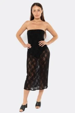 FNS800 - Floral Lace Midi Tube Dress -Tops Zone FNS800 Black1 ea421a36 4e5e 4c37 8924 d4ce36872c50