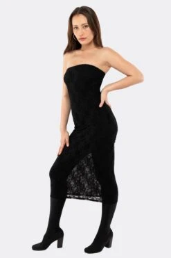 FNS800 - Floral Lace Midi Tube Dress -Tops Zone FNS800 Black2