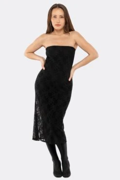 FNS800 - Floral Lace Midi Tube Dress -Tops Zone FNS800 Black3