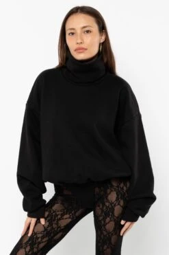 HF-313 - Heavy Fleece Oversized Turtleneck Sweater With Contrast Rib 30 HF-313 - Heavy Fleece Oversized Turtleneck Sweater With Contrast Rib -Tops Zone HF 313 Black3