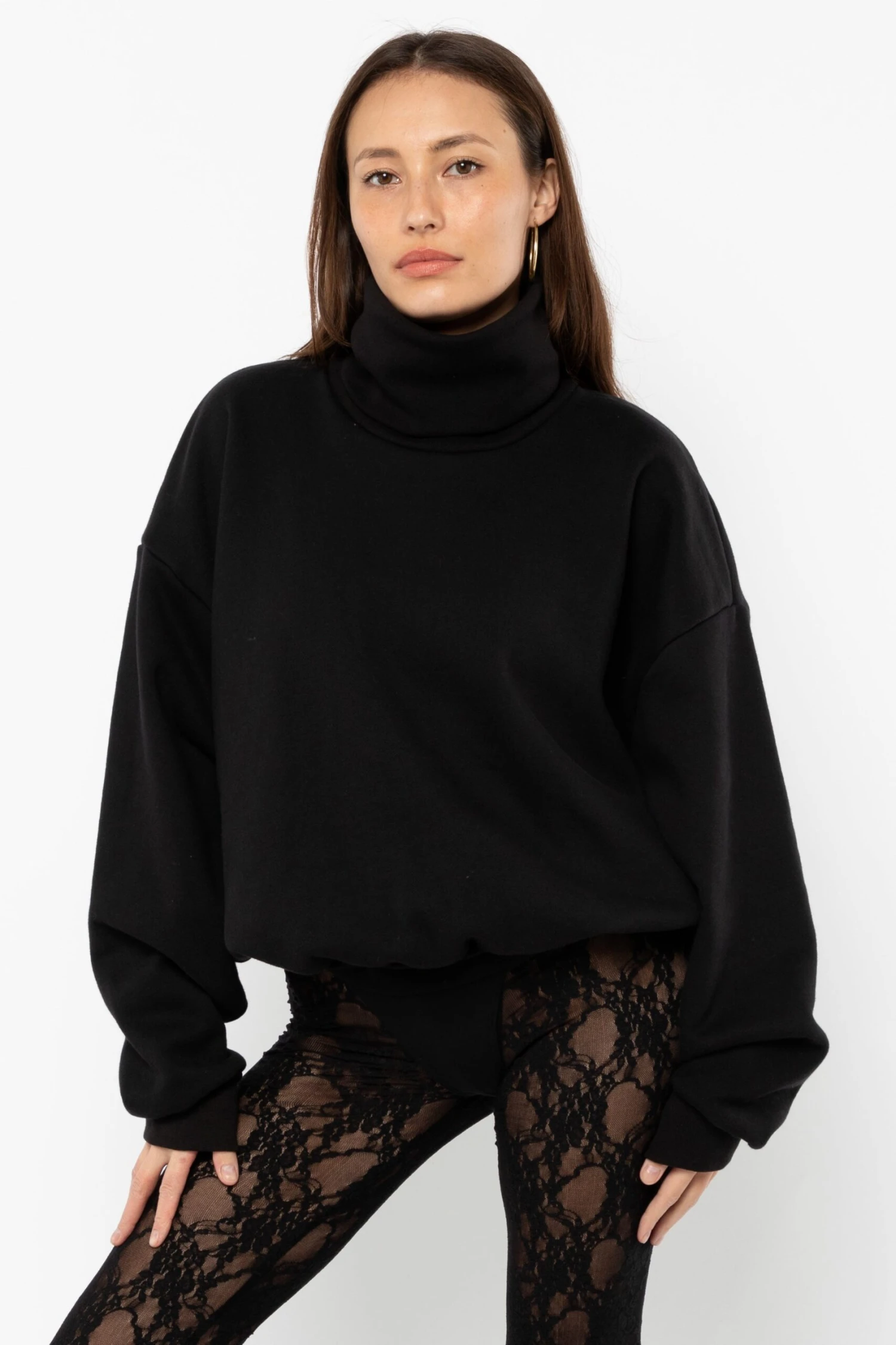 HF-313 - Heavy Fleece Oversized Turtleneck Sweater With Contrast Rib 14 HF-313 - Heavy Fleece Oversized Turtleneck Sweater With Contrast Rib - Image 14