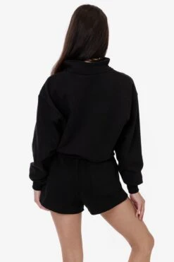 HF326 - Heavy Fleece Cropped Half Zip Pullover (Piece Dye) -Tops Zone HF 326 BLACK W2