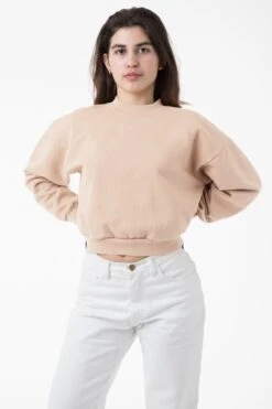 HF06 - Heavy Fleece Cropped Mock Neck Pullover (Garment Dye) 23 HF06 - Heavy Fleece Cropped Mock Neck Pullover (Garment Dye) -Tops Zone HF06GD BEIGE W