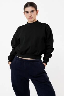 HF06 - Heavy Fleece Cropped Mock Neck Pullover (Garment Dye) 22 HF06 - Heavy Fleece Cropped Mock Neck Pullover (Garment Dye) -Tops Zone HF06GD BLACK W