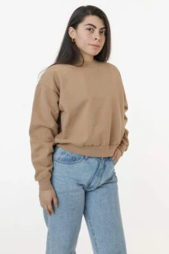 HF06 - Heavy Fleece Cropped Mock Neck Pullover (Garment Dye 2) -Tops Zone HF06GD KHAKI e08062da 8eef 496e bc04 81261a001daa