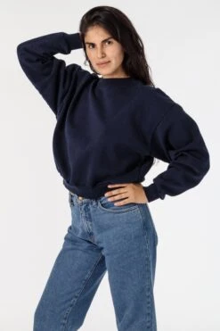 HF06 - Heavy Fleece Cropped Mock Neck Pullover (Garment Dye 2) -Tops Zone HF06GD NAVY W a3f1a944 f4ed 46fc b83a 81b160e642d8