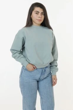 HF06 - Heavy Fleece Cropped Mock Neck Pullover (Garment Dye 2) -Tops Zone HF06GD SAGE W 490b20ec 2438 4634 99ae 5902f864b875