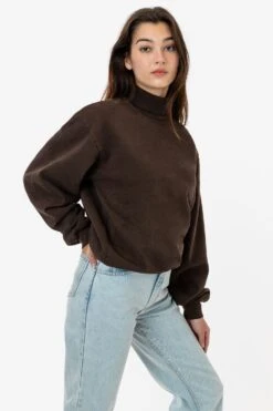 HF13 - Heavy Fleece Turtleneck (Garment Dye) -Tops Zone HF13GD CHOCOLATE W