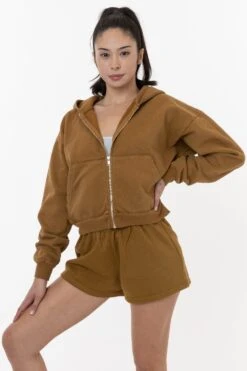 HF16 - Heavy Fleece Cropped Zip-Up Hoodie (Garment Dye) 17 HF16 - Heavy Fleece Cropped Zip-Up Hoodie (Garment Dye) -Tops Zone HF16GD BRASS W