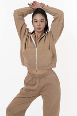 HF16 - Heavy Fleece Cropped Zip-Up Hoodie (Garment Dye) 23 HF16 - Heavy Fleece Cropped Zip-Up Hoodie (Garment Dye) -Tops Zone HF16GD KHAKI W