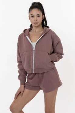 HF16 - Heavy Fleece Cropped Zip-Up Hoodie (Garment Dye) 25 HF16 - Heavy Fleece Cropped Zip-Up Hoodie (Garment Dye) -Tops Zone HF16GD MAUVE W