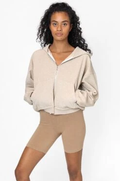 HF16 - Heavy Fleece Cropped Zip-Up Hoodie (Garment Dye) 27 HF16 - Heavy Fleece Cropped Zip-Up Hoodie (Garment Dye) -Tops Zone HF16GD OATMEAL W