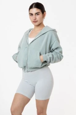 HF16 - Heavy Fleece Cropped Zip-Up Hoodie (Garment Dye) 18 HF16 - Heavy Fleece Cropped Zip-Up Hoodie (Garment Dye) -Tops Zone HF16GD SAGE W