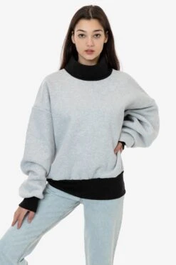 HF-313 - Heavy Fleece Oversized Turtleneck Sweater With Contrast Rib 28 HF-313 - Heavy Fleece Oversized Turtleneck Sweater With Contrast Rib -Tops Zone HF313 ASHf