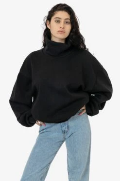 HF-313 - Heavy Fleece Oversized Turtleneck Sweater With Contrast Rib