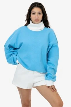 HF-313 - Heavy Fleece Oversized Turtleneck Sweater With Contrast Rib 21 HF-313 - Heavy Fleece Oversized Turtleneck Sweater With Contrast Rib -Tops Zone HF313 BLUE3k