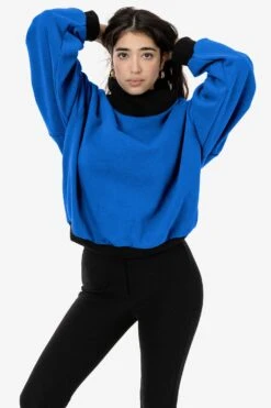 HF-313 - Heavy Fleece Oversized Turtleneck Sweater With Contrast Rib 20 HF-313 - Heavy Fleece Oversized Turtleneck Sweater With Contrast Rib -Tops Zone HF313 blue