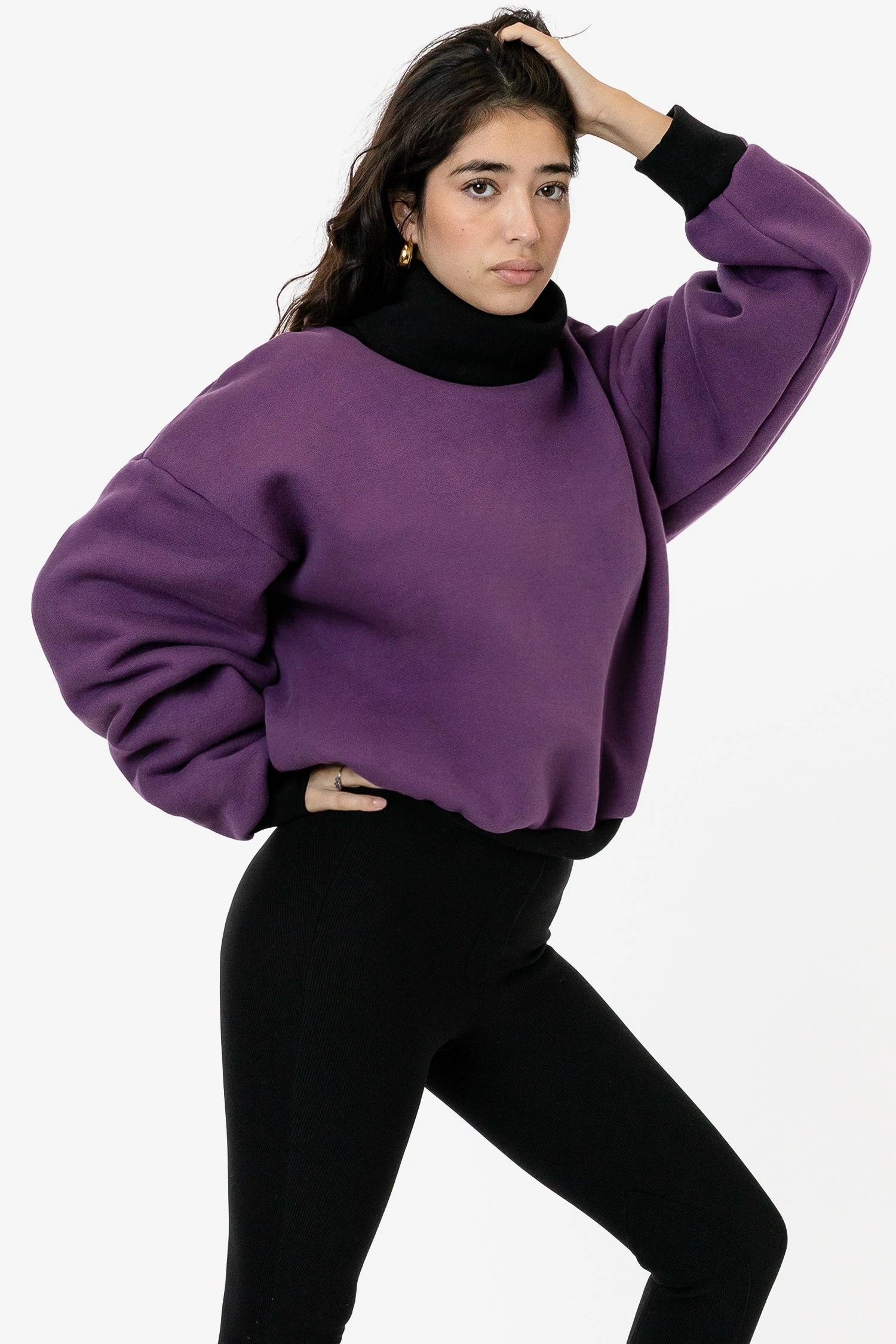 HF-313 - Heavy Fleece Oversized Turtleneck Sweater With Contrast Rib 3 HF-313 - Heavy Fleece Oversized Turtleneck Sweater With Contrast Rib - Image 3