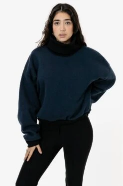HF-313 - Heavy Fleece Oversized Turtleneck Sweater With Contrast Rib 25 HF-313 - Heavy Fleece Oversized Turtleneck Sweater With Contrast Rib -Tops Zone HF313 navy
