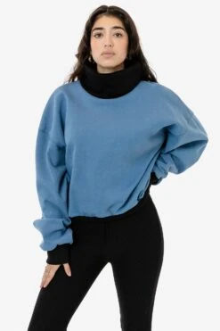 HF-313 - Heavy Fleece Oversized Turtleneck Sweater With Contrast Rib 27 HF-313 - Heavy Fleece Oversized Turtleneck Sweater With Contrast Rib -Tops Zone HF313 skyblue1