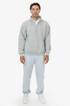 HFX428 - Unisex Heavy Fleece Half Zip Pullover (Piece Dye) -Tops Zone HFX 428 HEATHERGREY M4