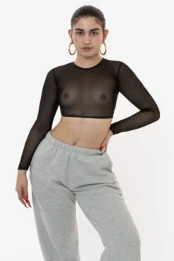 RNS079 - Micro Mesh Long Sleeve Crop Top -Tops Zone IMG 1136